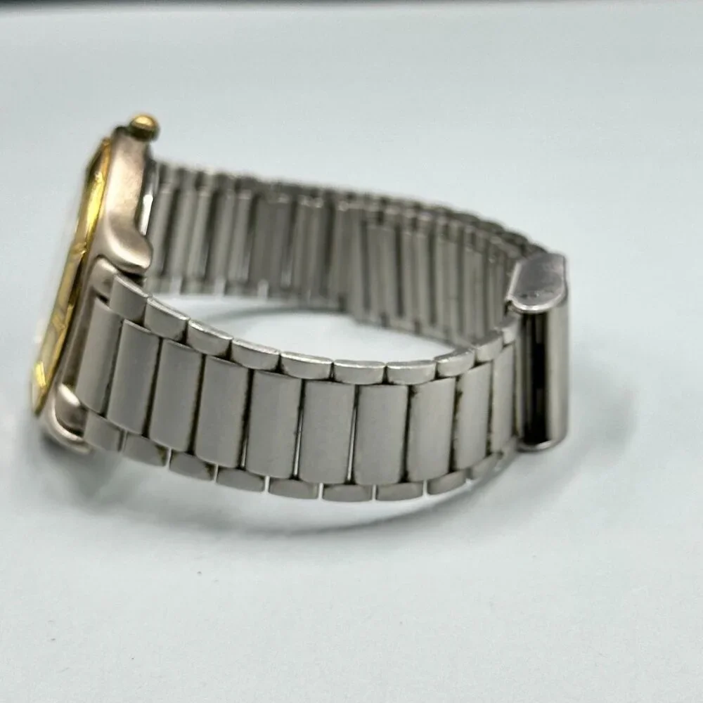 Vintage Helbros Watch Men Silver Gold Two Tone White Dial New Battery 8.5 Inch